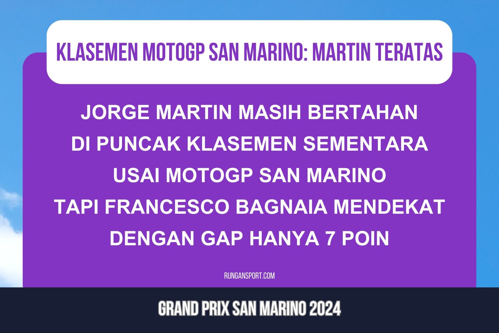 Klasemen Sementara MotoGP usai GP San Marino 2024