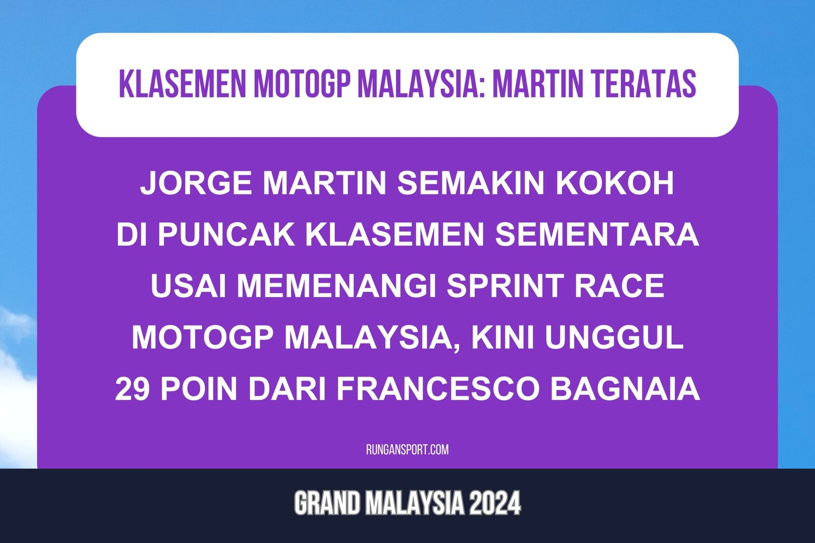 Klasemen Sementara MotoGP usai Sprint GP Malaysia 2024